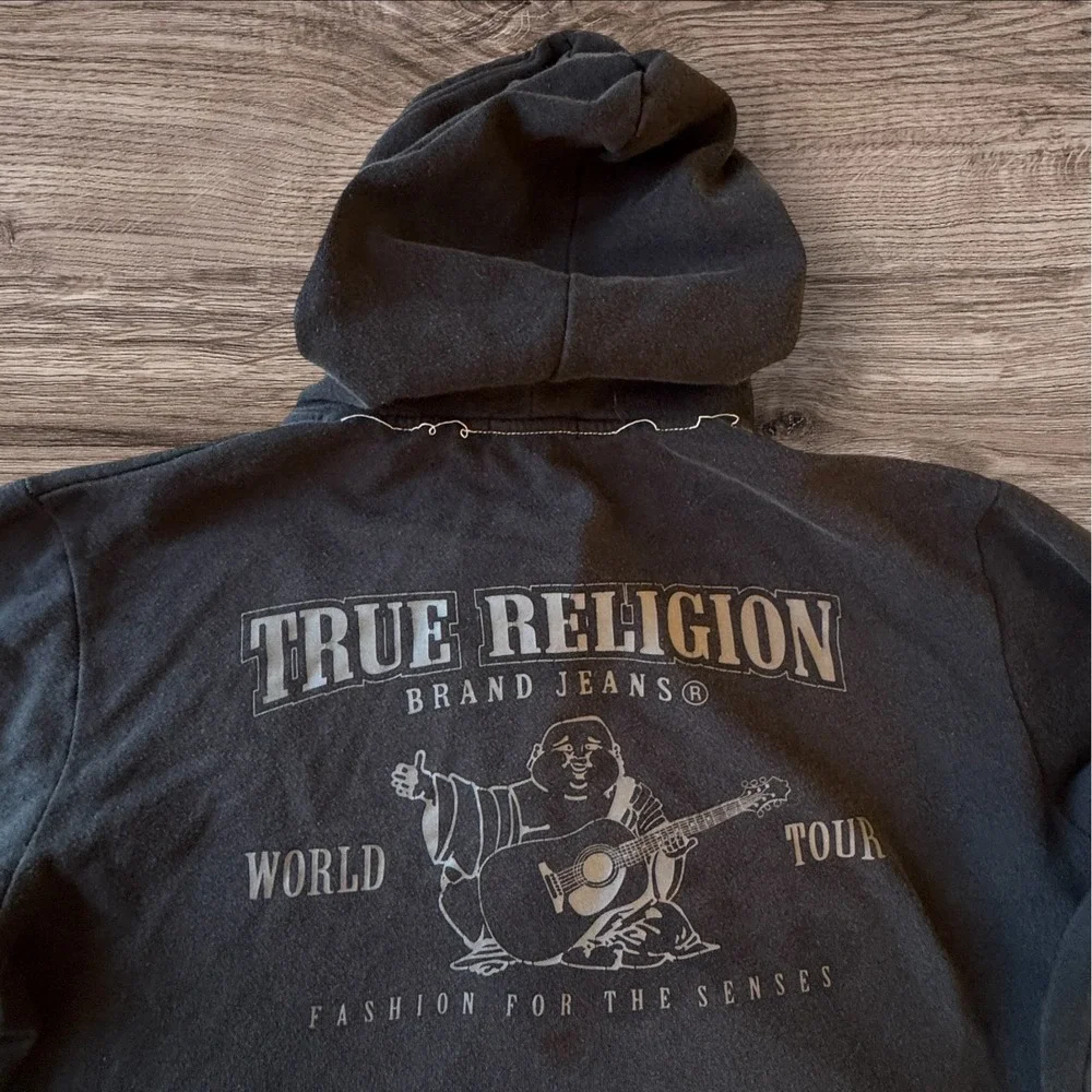 True Religion Zip Up Hoodie XL Black World Tour Graphic Buddha